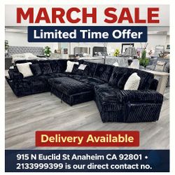 Black Jumbo Corduroy Sectional Sleeper Sofa With Pull Out Bed 164.37"W X 100.98"D  X 37.01" H