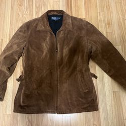 Vintage Polo Ralph Lauren Suede Leather Jacket Wool Lined Medium Distressed