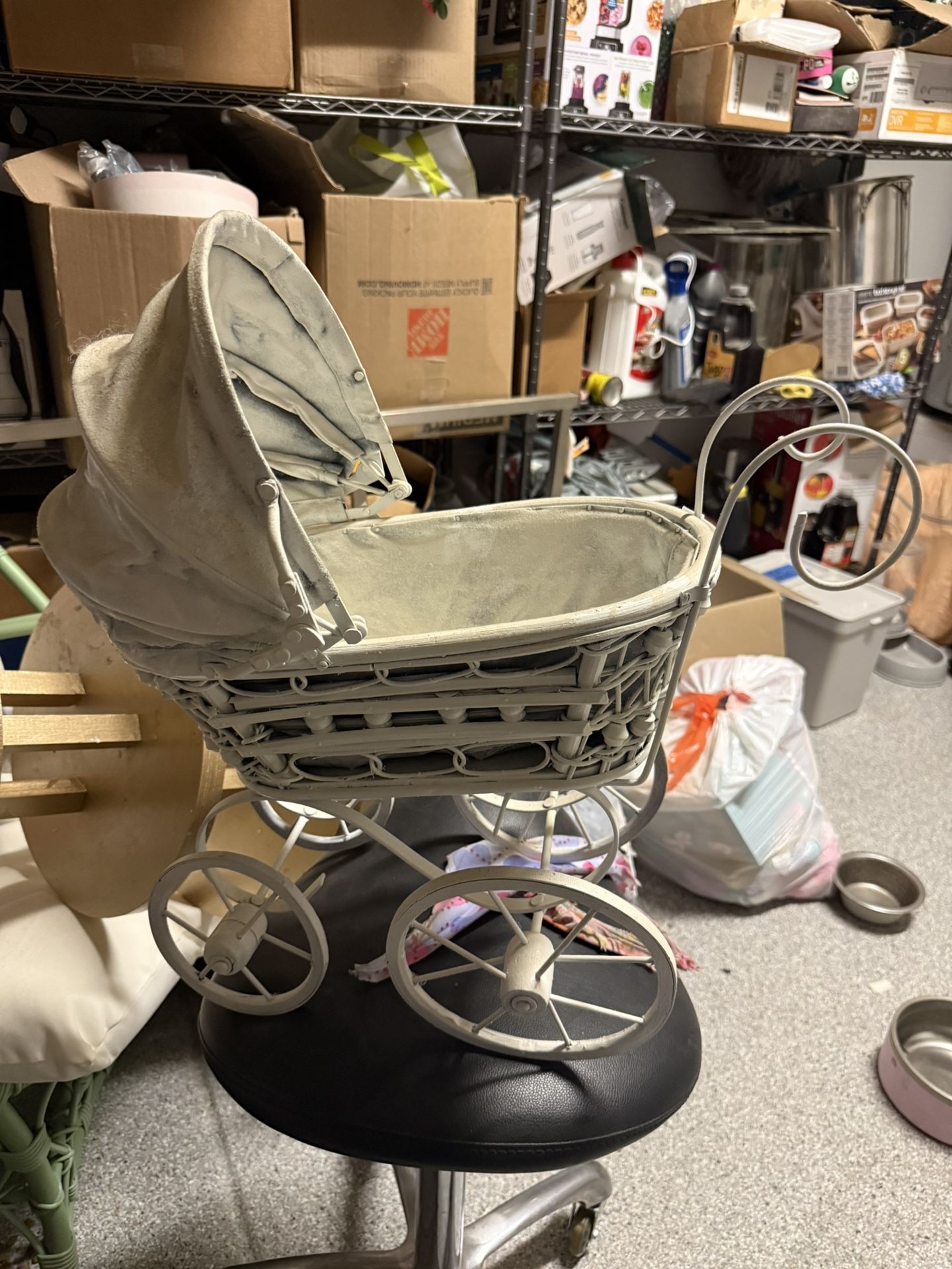 White Vintage Baby Stroller For Decoration