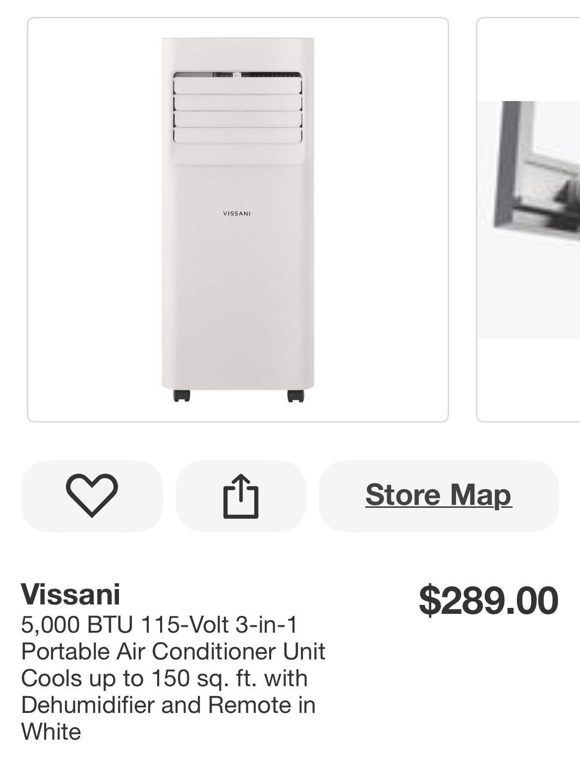 Vissani 5,000 BTU 115-Volt 3-in-1 Portable Air Conditioner Unit Cools up to 150 sq. ft. with Dehumidifier and Remote in White $289.00