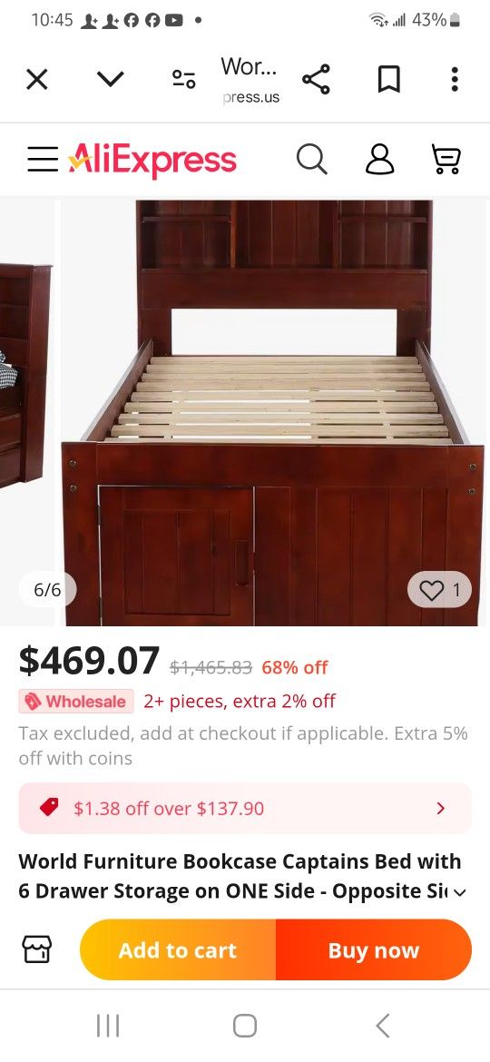 Twin Size Bed With Bookshelf and Under Bed Storage