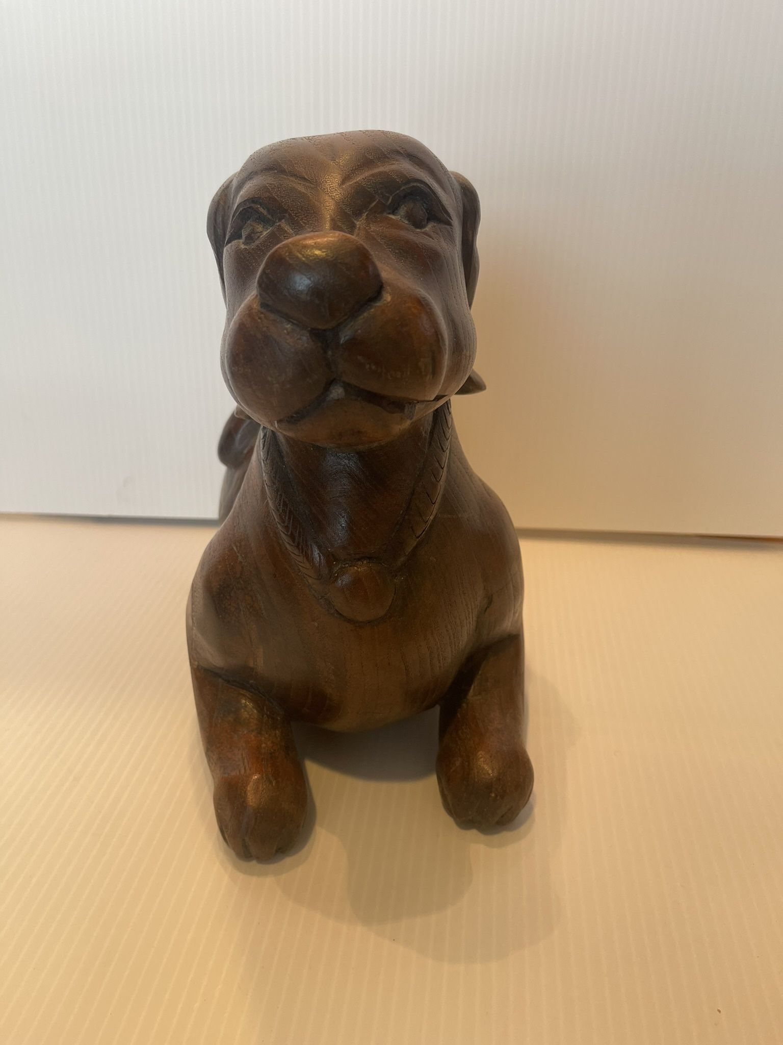 Wooden Hand Carved Statue Figurine Sculpture Wood Dog