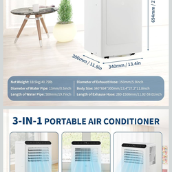 Air Conditioner - Cools 350 Sq.Ft 3 in-1 Portable AC Dehumidifier Fan, Remote Control Window Kit 48dB for Bedroom, Home, Office (8KBTU