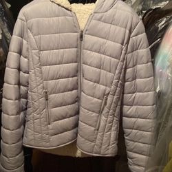 New Size Small Light Blue Fashionova Short Puffer Sherpa Lining Jacket 