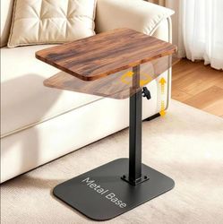 Adjustable TV Tray Table, 360° Swivel C-Shaped End Table that Slides Under Couch, Sofa, Bed, Recliner Chair, Small Side Table Desk for Laptop, Food Ea