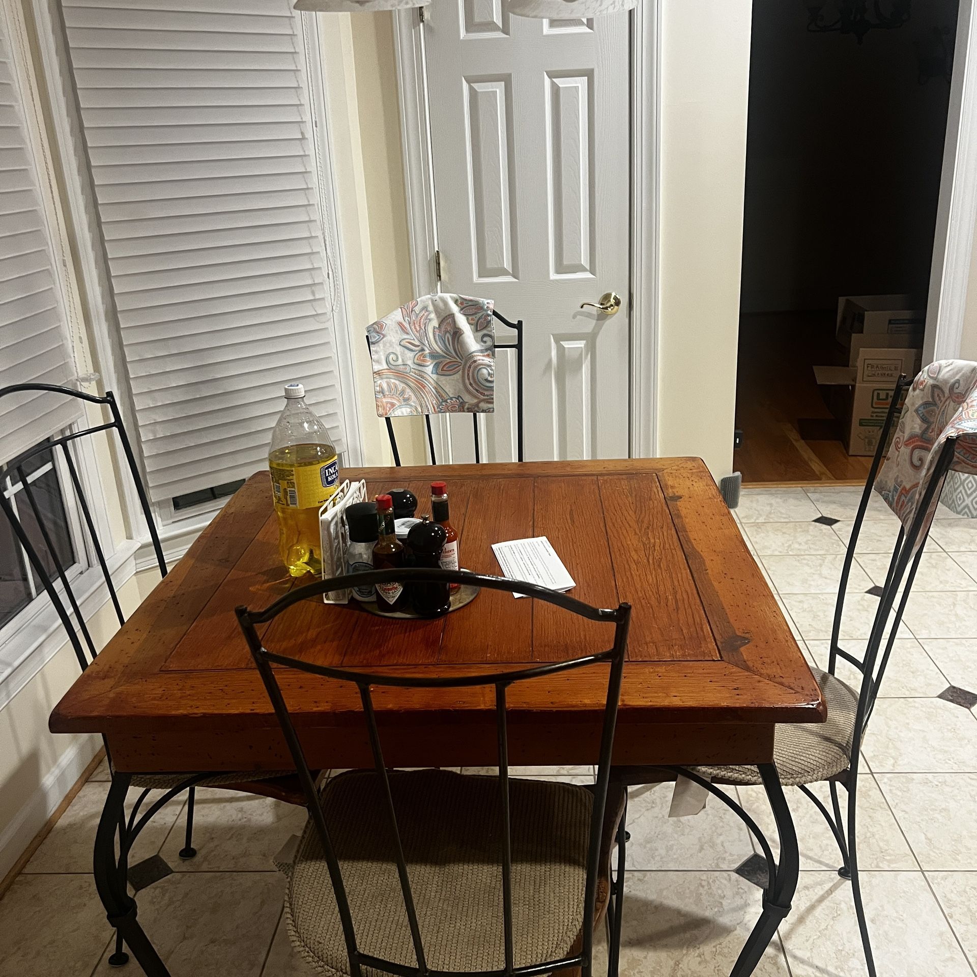 Dining Wooden / Iron Table With 4 Chairs 