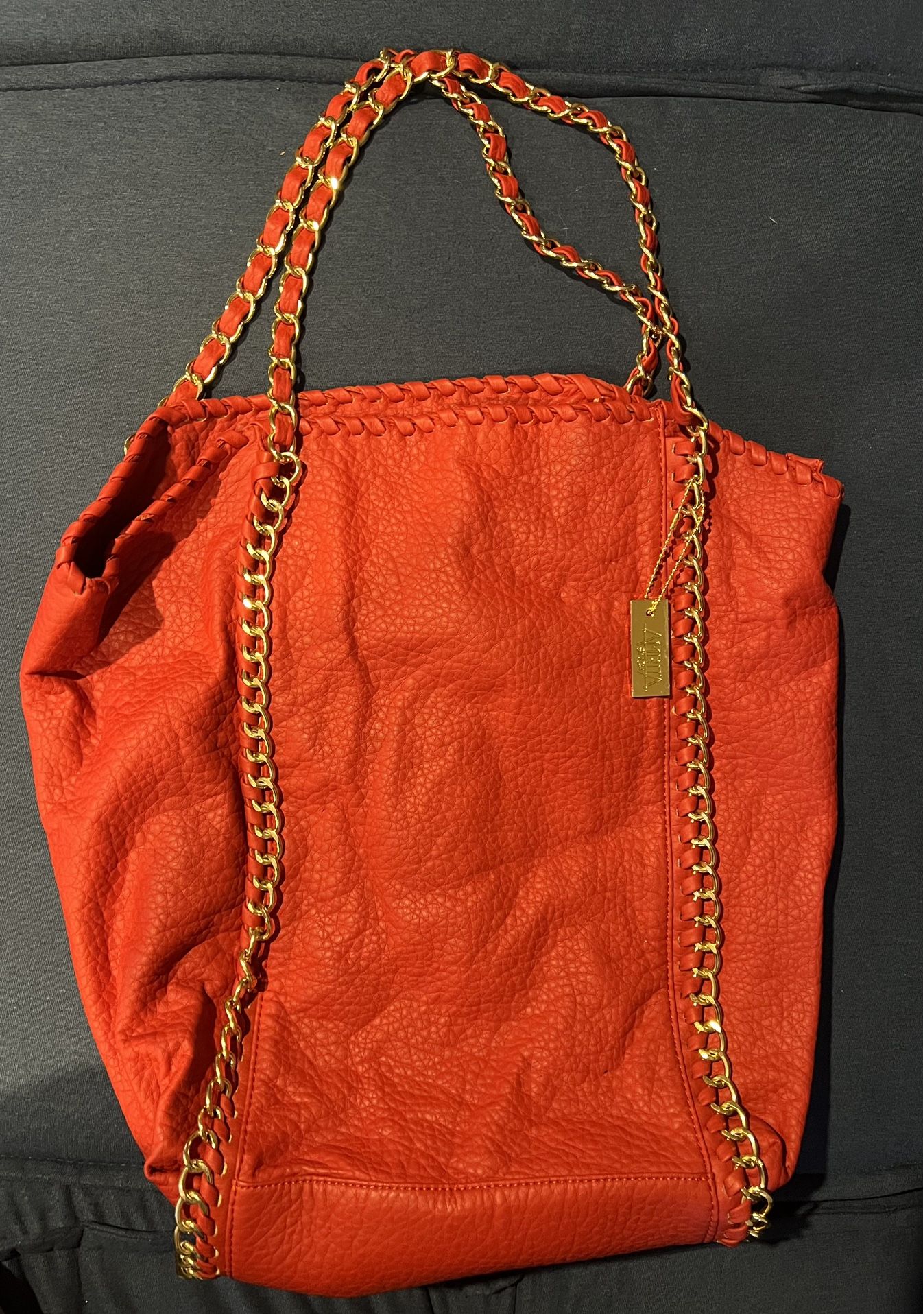 Amrita Singh Mia Large Red Purse Handbag With Gold Chain Trim Handle