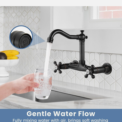 Wall Mounted 8 Inch Center Kitchen Sink Faucet Commercial Wall Mount Kitchen Tap Double Black and Nickel K16N