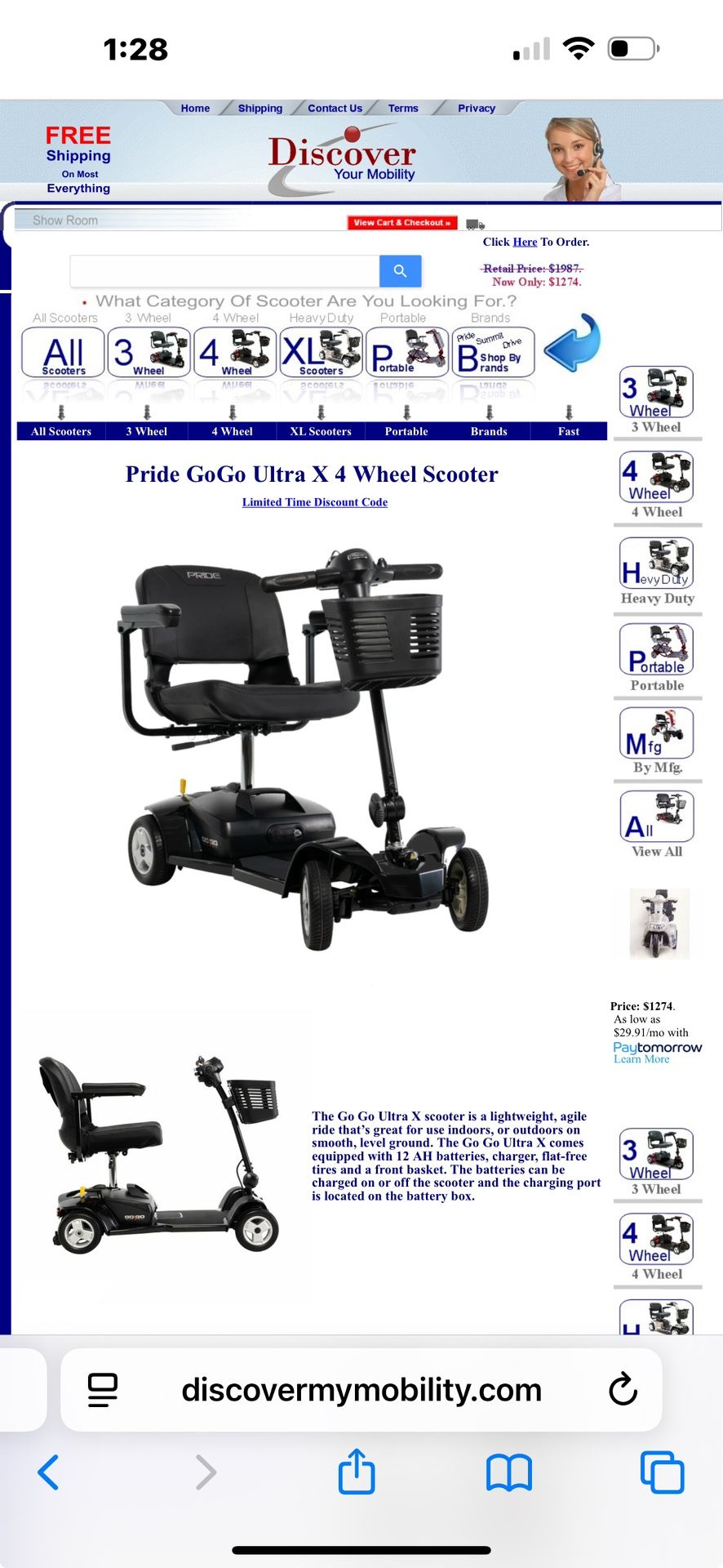 Pride GoGo Ultra X 4 Wheel Scooter Electric Wheelchair Scooter