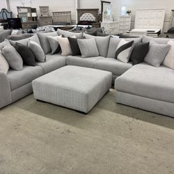 Mega Chase And Sectional With All 12 Pillows And Bonus, Free Cocktail Ottoman!