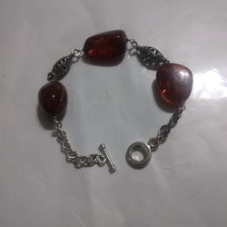 925 Silver And Amber Bracelet Signed TT Lent 9 And 1/4 Used