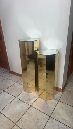 Brass Clad Octagon Shape Mid-Century Modern Pedestal (pair)