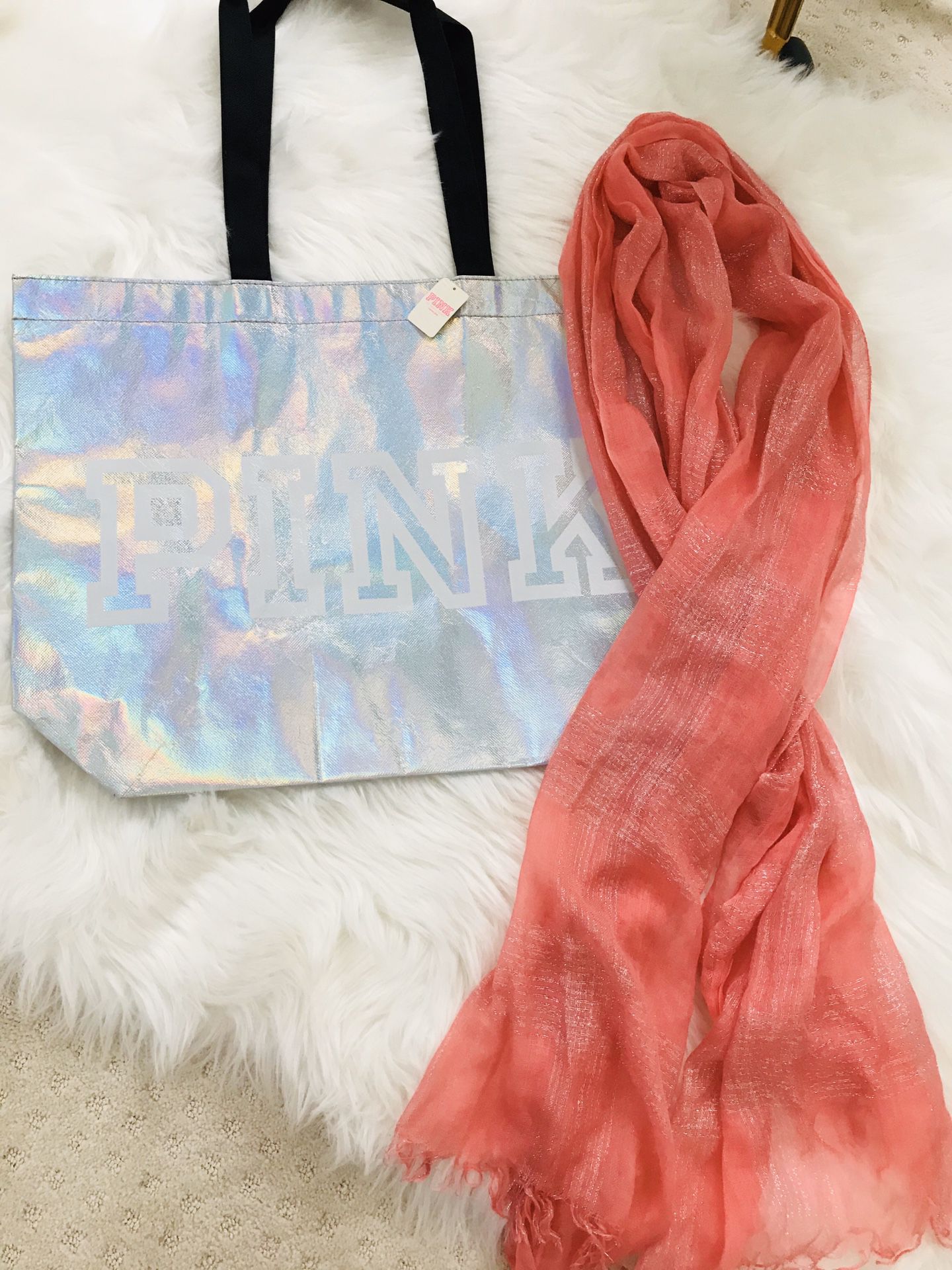 BUNDLE! PINK iridescent tote and scarf!