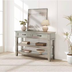 2700 B) 47.2" Entryway Table Console Table with 2 Storage Drawers 3 Tier Industrial Metal Sofa Table Hallway Table for Entry Living Room Grey Seamless