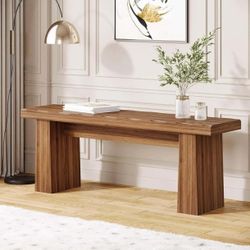47-Inch Entryway Bench, Farmhouse Wood Bench Dining Table Bench with Sturdy Frame, Easy Assembly (Brown)