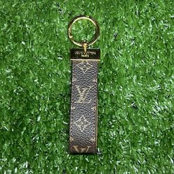 Lv Brown Leather Monogram Engraved Keychain