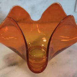 1958 Vtg Orange Viking Art Glass Dish MCM Persimmon Candy Bowl Hand Blown 6”