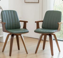 Modern Green Upholstered Leather Swivel Dining Chairs (Set of 2)