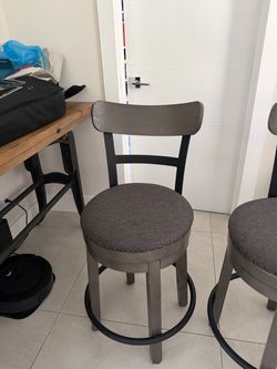 Gray Wood Bar Stool with Upholstered Seat