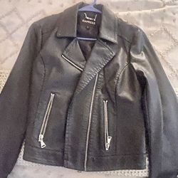 Express Navy Blue Genuine Leather Moto Jacket