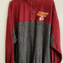 Vintage Men’s Sweater Pullover top  XXL Washington Redskins  NFL football 1/4 Zip Ribbed Corduroy  extra Large