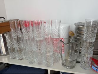 Glasses and glass pitcher