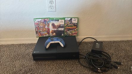Original Xbox One Black Bundle with Blue Controller, Cables & 3 Games
