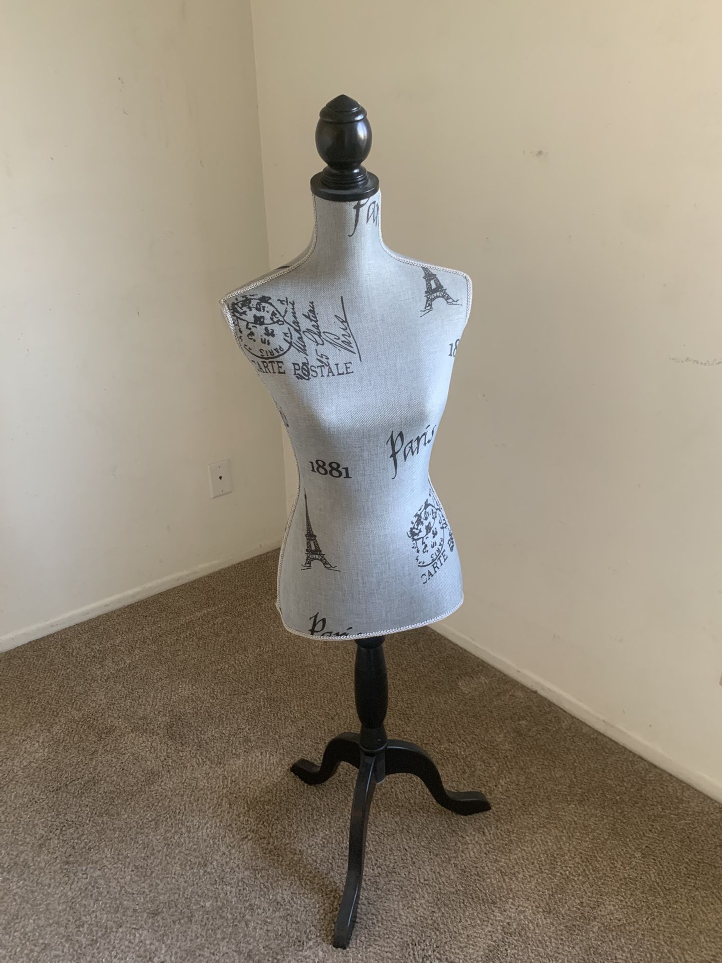 Female Lady Mannequin Torso Form w/ Tripod Stand - Vintage Pattern