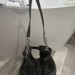 Michael Kors Astor Studded Black Leather Large Ring Tote Should Bag