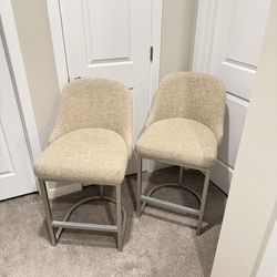 Upholstered Linen Counter Stools - Set of Two