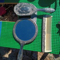 Silver Mirror,Brush,And Comb Set