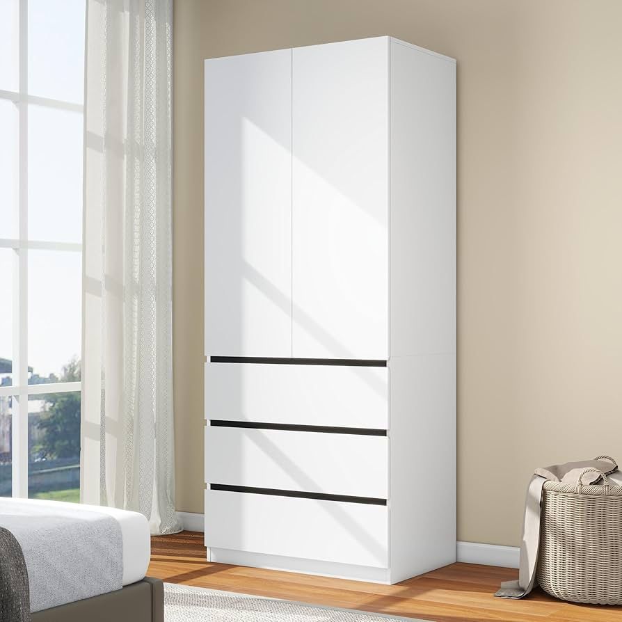 White Wardrobe Closet with 2 Drawers