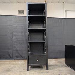 Black X-Design Five-Shelf Bookcase with Drawer
