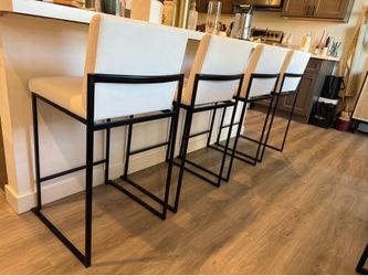 Set of 4 modern white upholstered bar stools