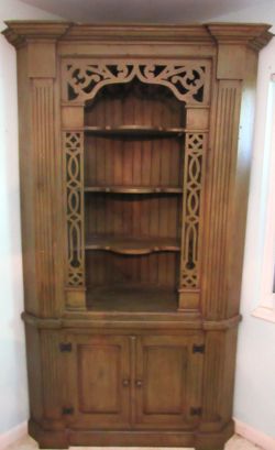 Large Vintage 2-Piece Wooden Corner Cabinet / Hutch – Moving Sale!