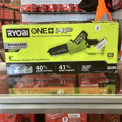  (NEW) Ryobi ONE+ HP 18V Brushless 6 in. Battery Compact Pruning Mini Chainsaw (Tool Only) 