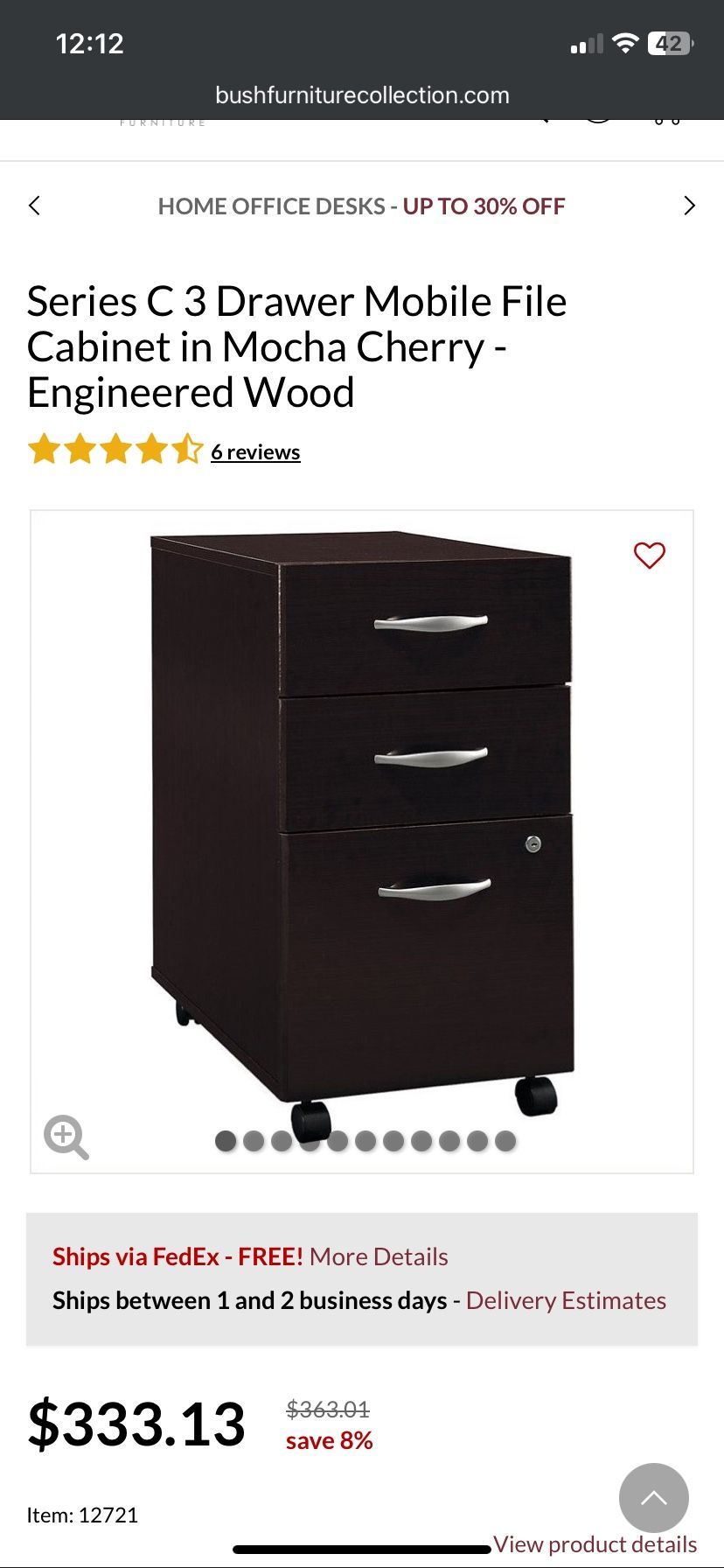 Bush Furniture Collection C3 Drawer Mobile File Cabinet In Mocha Cherry Engineering Wood