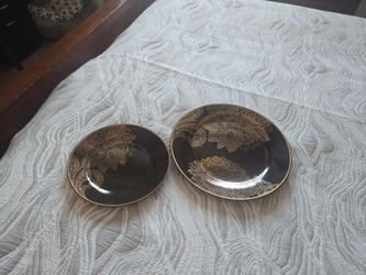 Brown and Gold Paisley Ceramic Plates Set of 24