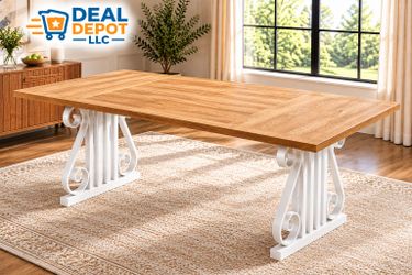 Dining Table – Extendable - Farmhouse Wood-Look Table with White Base – New