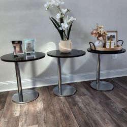 Modern Black Quartz & Chrome Side Tables (Set of 3)