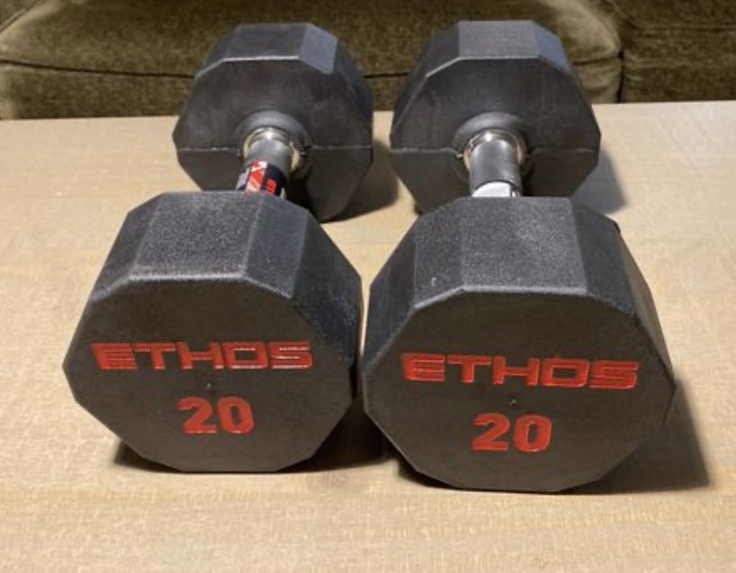 Ethos 20 Lb dumbbells brand new in unopened box. Set of 2