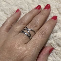 Stainless Steel Geometric Lines Ring- Size 7