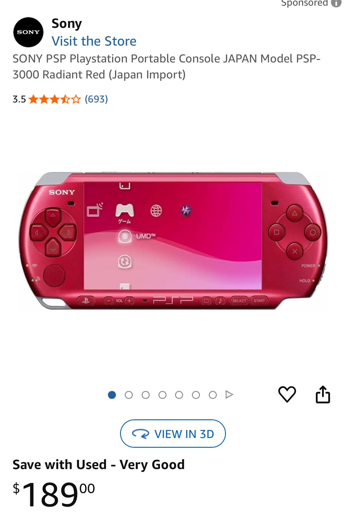 Red Japan PSP 3000 model modded