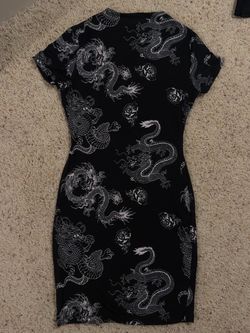Black&White Dragon Print Bodycon Mini Dress