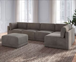Thomasville Fallon Modular Sectional 6-Piece Gray With Ottoman