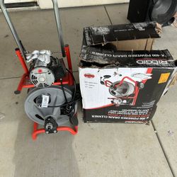RIDGID K-400 Drain Cleaning Snake Auger 120-Volt Drum Machine with C-32IW 3/8 in. x 75 ft. Cable + 4-Piece Tool Set & Gloves
