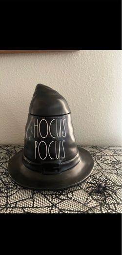 New Rae Dunn hocus pocus cookie jar in the shape of a witch hat.