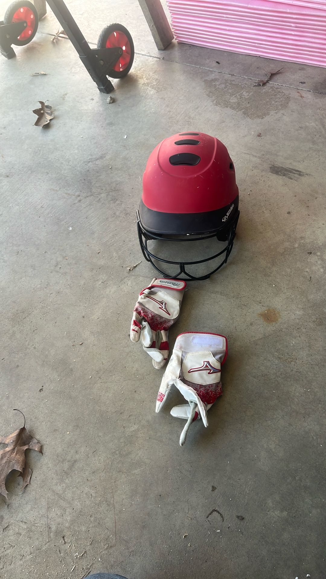 Softball Helmet And Batting Gloves