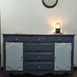Freshly hand-painted Stylish Grey Dresser with Crystal Knobs.