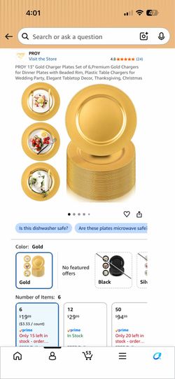 13" Gold Charger Plates Set of 6